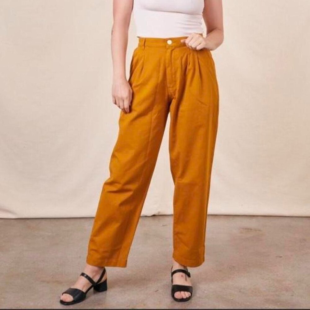 Big Bud Press Trousers in Spicy Mustard High Rise Loose Fit Size L